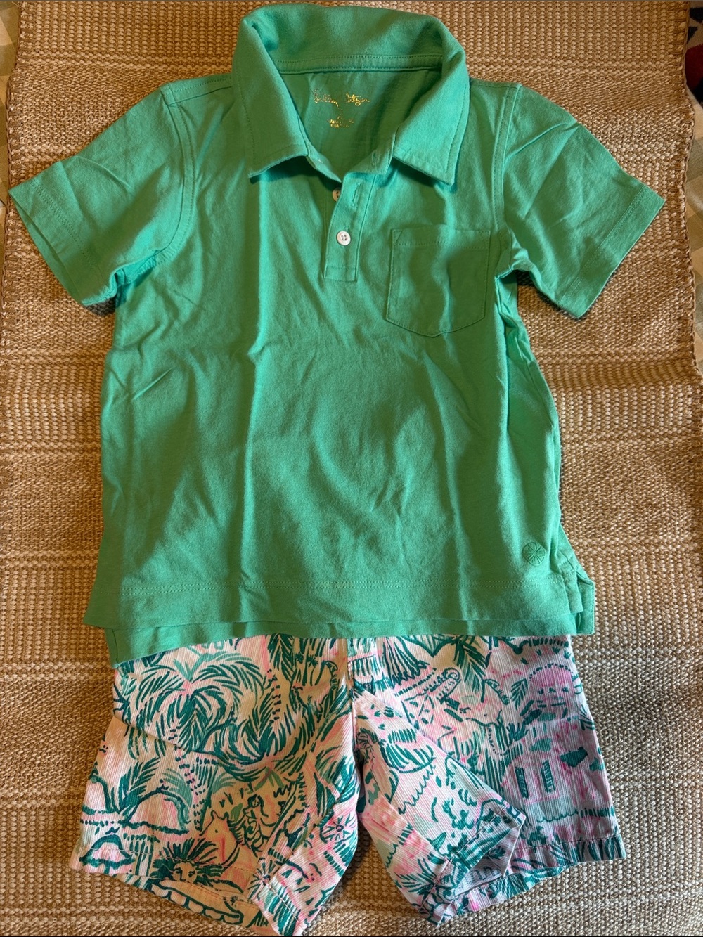 Lilly Pulitzer Boys Set - shorts w/ matching teal polo
